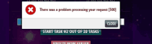 a computer screen displays a message that there was a problem processing your request