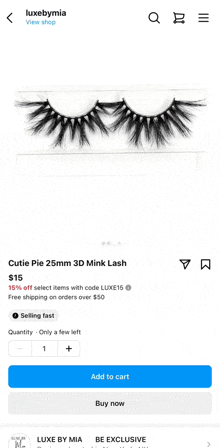 a screenshot of a cutie pie 25mm 3d mink lash for sale