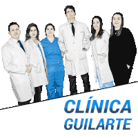 a group of doctors and nurses standing next to each other with clinica guilarte written below them