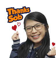 a girl with braces on her teeth is smiling with a thanks sob sticker above her