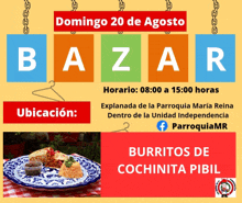 a poster for a bazar with a picture of burritos