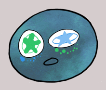 a drawing of a blue ball with a green star in the center