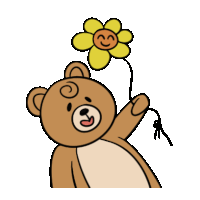 a brown teddy bear is holding a yellow flower