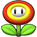 a cartoon flower with a yellow circle around it and a white face .