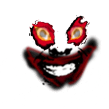 a drawing of a clown with red eyes and a big smile