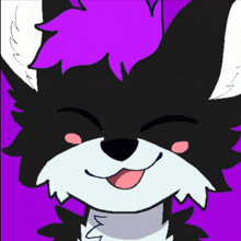 a black and white furry animal with a purple background