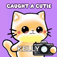 a cartoon of a cat holding a camera that says kelly on the bottom