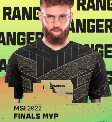 a man with glasses and a beard is wearing a shirt that says msi 2022 finals mvp on it