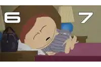 a cartoon character is sleeping on a bed with the number 6 and 7 behind him