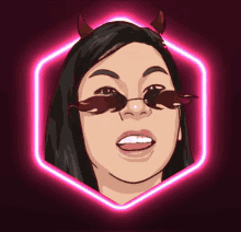 a drawing of a woman with horns and sunglasses