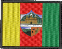 a red yellow and green flag with a coat of arms that says nahuala solola