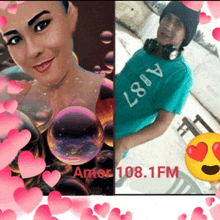 a picture of a man and a woman with the words amor 108.1fm