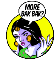 a cartoon of a woman with a speech bubble saying more bak bak