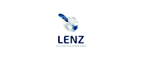 a blue and white logo for lenz solutions em contabilidade