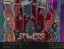 a screenshot of a pinball game that says player 1 on the bottom