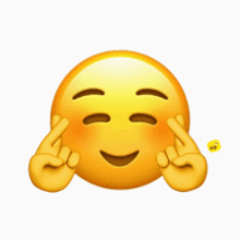 a yellow smiley face with its eyes closed and its hands crossed