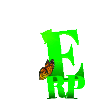 a green letter e with a butterfly on top of it .