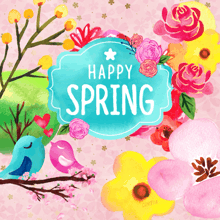 a greeting card that says happy spring on it