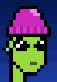 a pixel art of a person wearing a pink hat