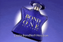 a bottle of bond one perfume on a blue surface