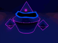 a drawing of a blue and pink object with a triangle on top