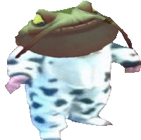 a frog is wearing a dalmatian costume and has a tongue sticking out