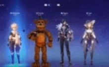 five nights at freddy 's characters are standing next to each other on a blue background .