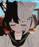 a girl with a cat ear and black and white hair