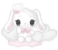 a pixel art of a white bunny rabbit with a pink bow .