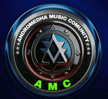 a logo for the andromedha music community with a star in the center