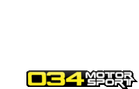 a yellow and black logo for 034 motor sport is on a white background