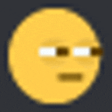 a pixel art of a yellow smiley face with glasses on .