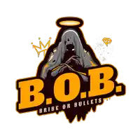 a logo that says b.o.b. bribe or bullets with a grim reaper