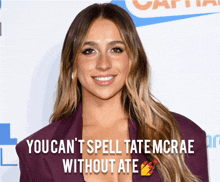 a woman with a caption that says you can 't spell tatemcrae without ate