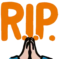a cartoon drawing of a person 's hands in front of the word rip