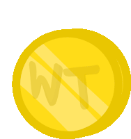 a yellow coin with the word wt written on it