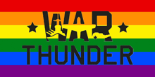 a rainbow flag with the word war thunder in black