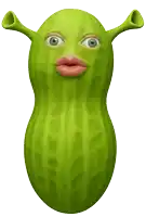 a green peanut with shrek face on it