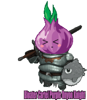 a cartoon of a purple onion knight holding a sword