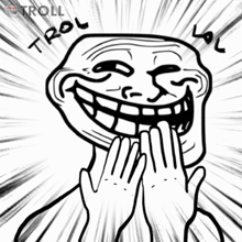 a black and white drawing of a troll laughing