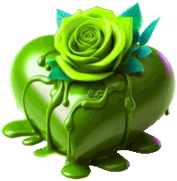 a green heart with a green rose and the letters a.c. on the bottom