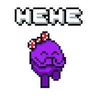 a pixel art drawing of a purple monster with a bow on its head