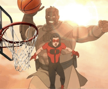 a cartoon of a man holding a basketball and another man holding a basketball