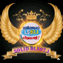 a logo for barancay ls 97.1 with gold wings and a crown