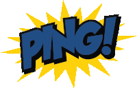 the word ping is written in blue on a yellow background