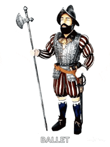 a drawing of a man with an axe and a sword with the word ballet below him