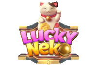 a lucky neko logo with a cat on top