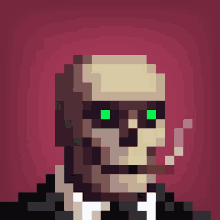 a pixel art of a skeleton wearing sunglasses and smoking a cigarette