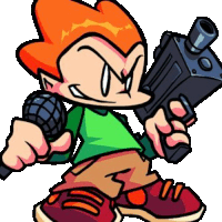 a cartoon character is holding a gun and a microphone in his hands .