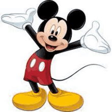 mickey mouse is standing with his arms outstretched and giving a thumbs up .